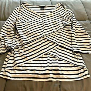 Black and white striped three-quarter sleeve blouse